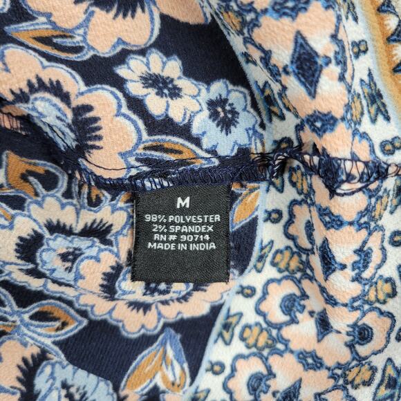 MSK Womens Dress Medium Blue Floral V-neck Baloon Sleeve Lace Trim Shift Midi - Picture 15 of 16